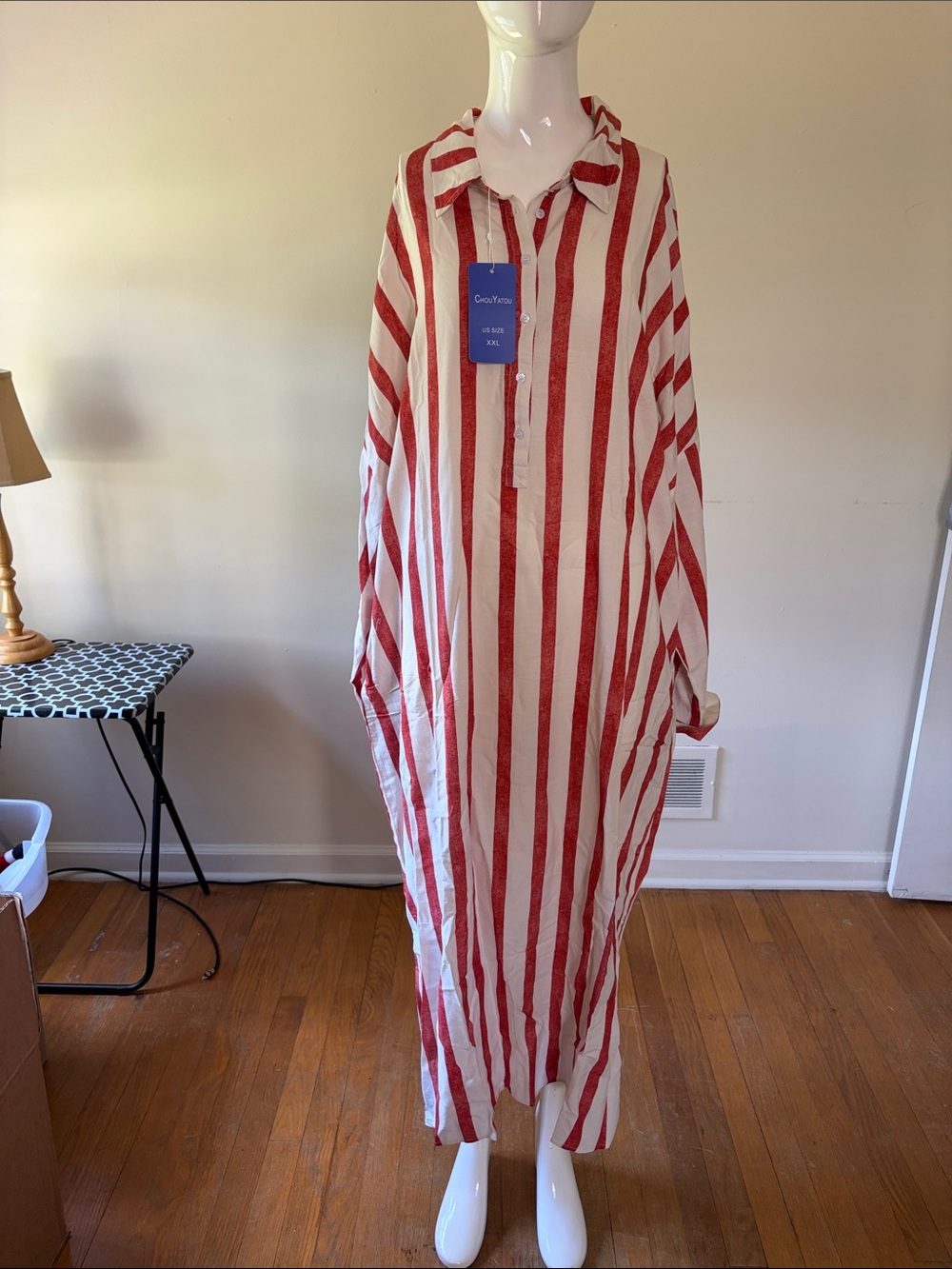 Casual Asymmetrical Striped Dress in Red and White